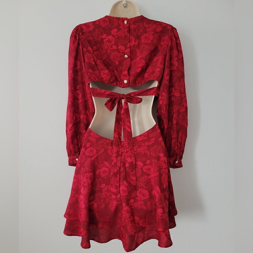 Rahi  Red Floral Print Cutout Long Sleeve Mini Dress  NWOT - Picture 7 of 10